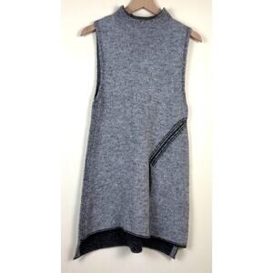Zara Knit Slit Tunic Top Sleeveless Sweater Vest Medium Mock Neck Asymmetrical